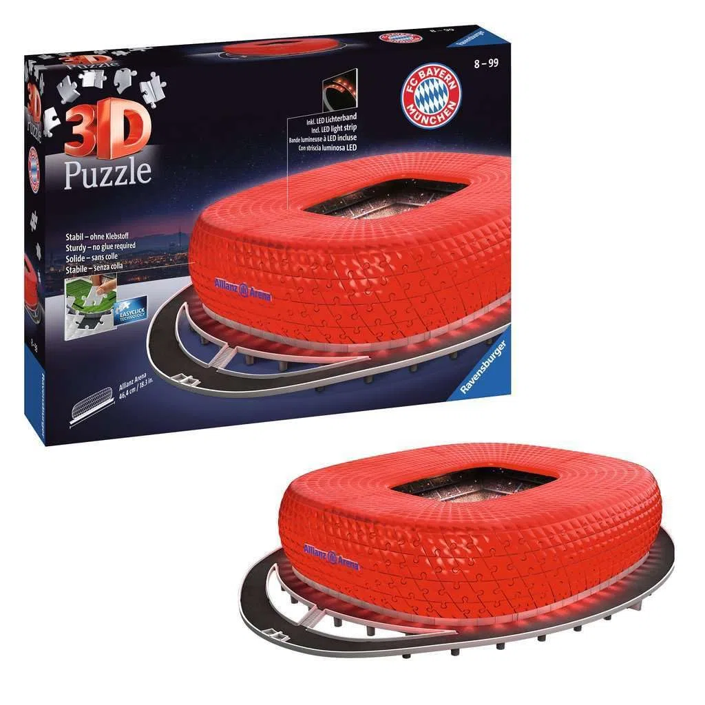 Ravensburger 3D Puzzle Allianz Arena bei Nacht 12530 - Bayern München Fanartikel - leuchtet im Dunkeln: Erleben Sie Puzzeln in der 3. Dimension