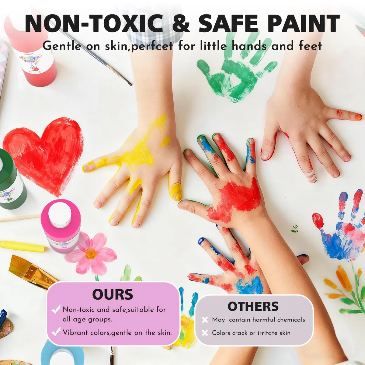 ABEIER Colori per dita per bambini, atossici, 250 ml x 12, resistenti al lavaggio, lavabili, colori per dita per bambini, accessori per la pittura sicuri per l'asilo, la scuola, l'apprendimento