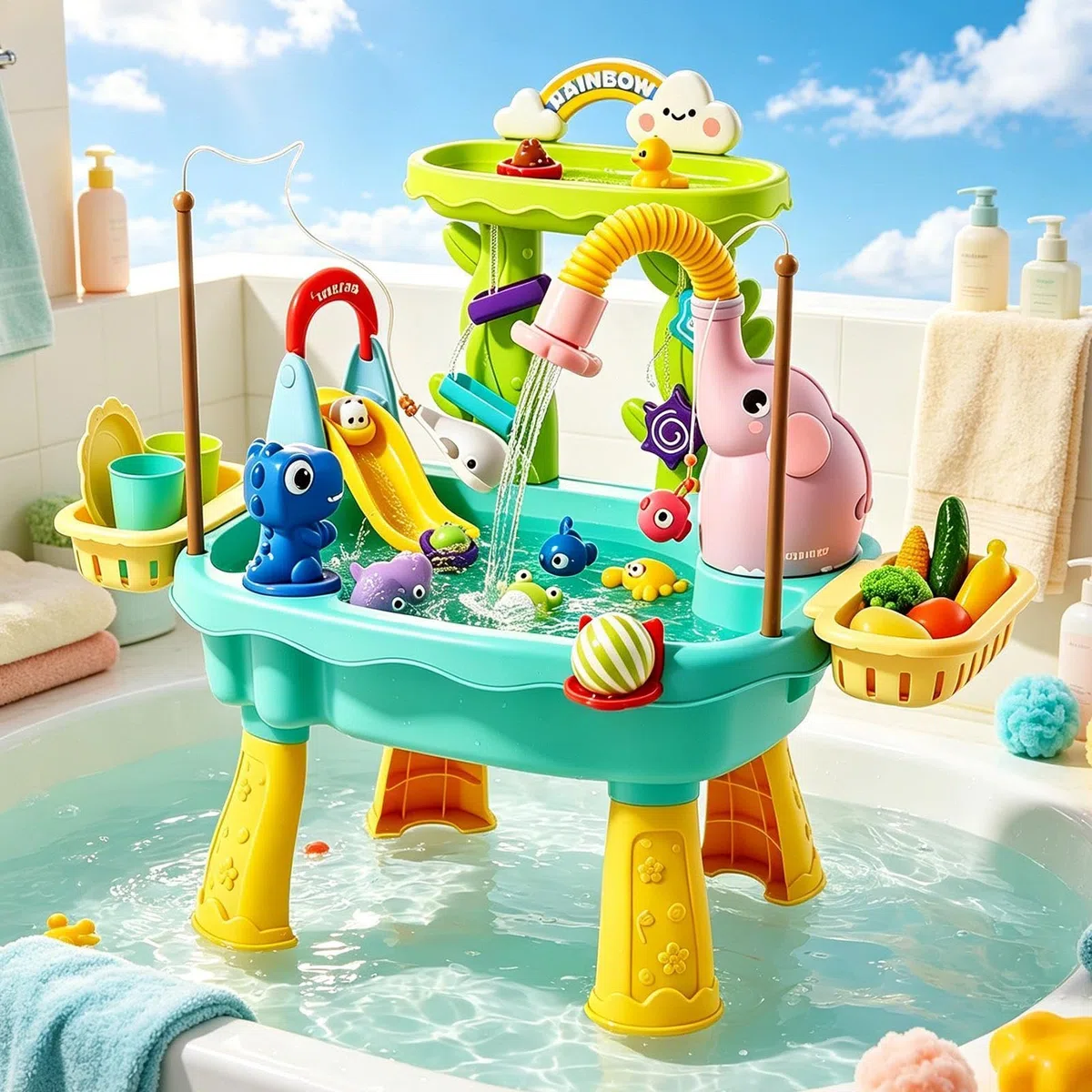 Générique Tavolo ad acqua, gioco da pesca, design elefante, giocattoli estivi, tavolo da sabbia e acqua per giovani, ideale per giardino, spiaggia, , asilo, estate, patio, campeggio, interni