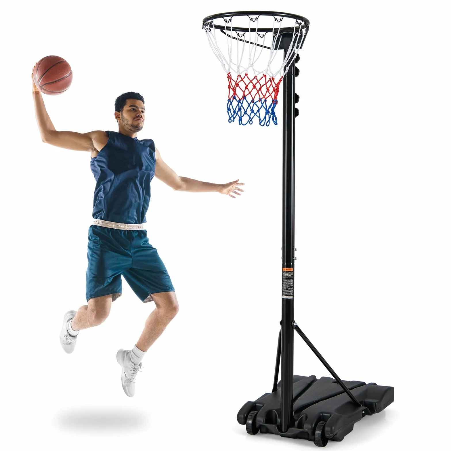 COSTWAY Supporto per Canestro da Basket Portatile e Regolabile in Altezza 206-305cm, Canestro da Basket da Esterno ed Interno con Base Riempibile e 2 Ruote Scorrevoli