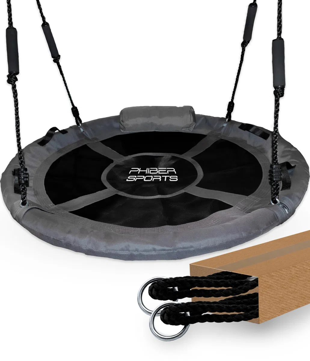 PHIBER-SPORTS Altalena a Nido d'Ape per Esterno per Bambini - Ø 100 cm - Con Cuscini + Maniglioni + Altezza Regolabile - Resistente agli Agenti Atmosferici e Durevole - Altalena a Piatto in Rete