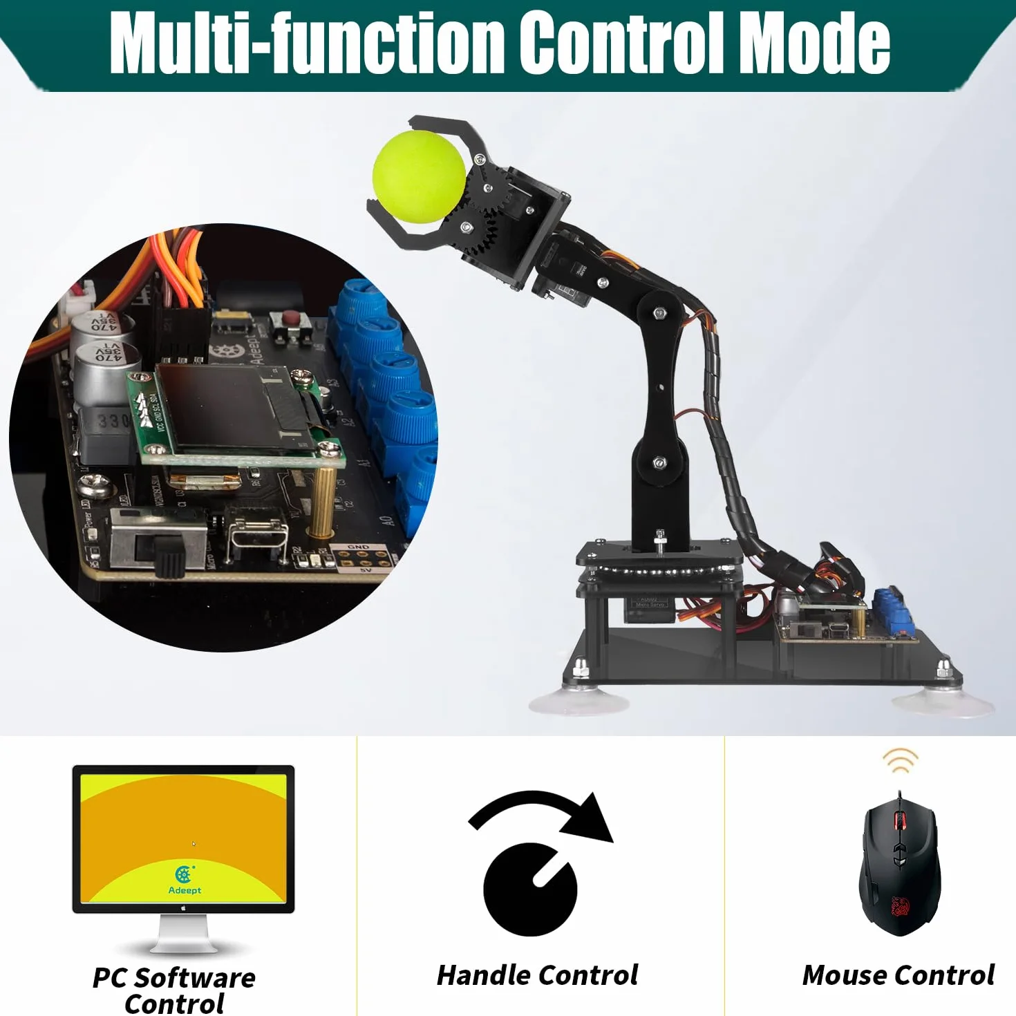 Adeept 5 Assi Braccio Robotico Kit a Compatibile con Arduino IDE Kit Robot fai da te Kit Braccio Robot STEAM con codice di Elaborazione Display OLED ed Esercitazione PDF Tramite link di Download