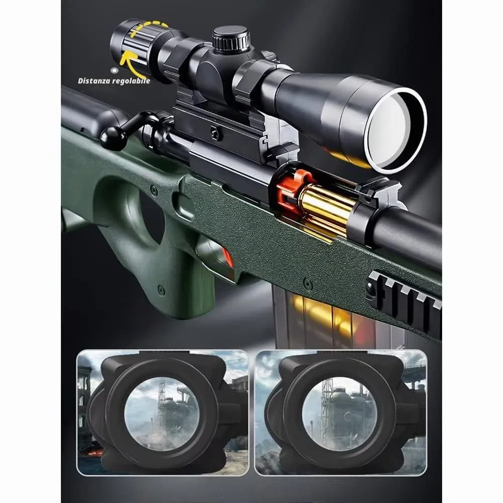 AWM - Pallina in schiuma per fucile da cecchino con 20 palline morbide, fucile da cecchino con lunetta per bambini, unisex, set di gioco Blaster per ragazzi, bambini e adulti