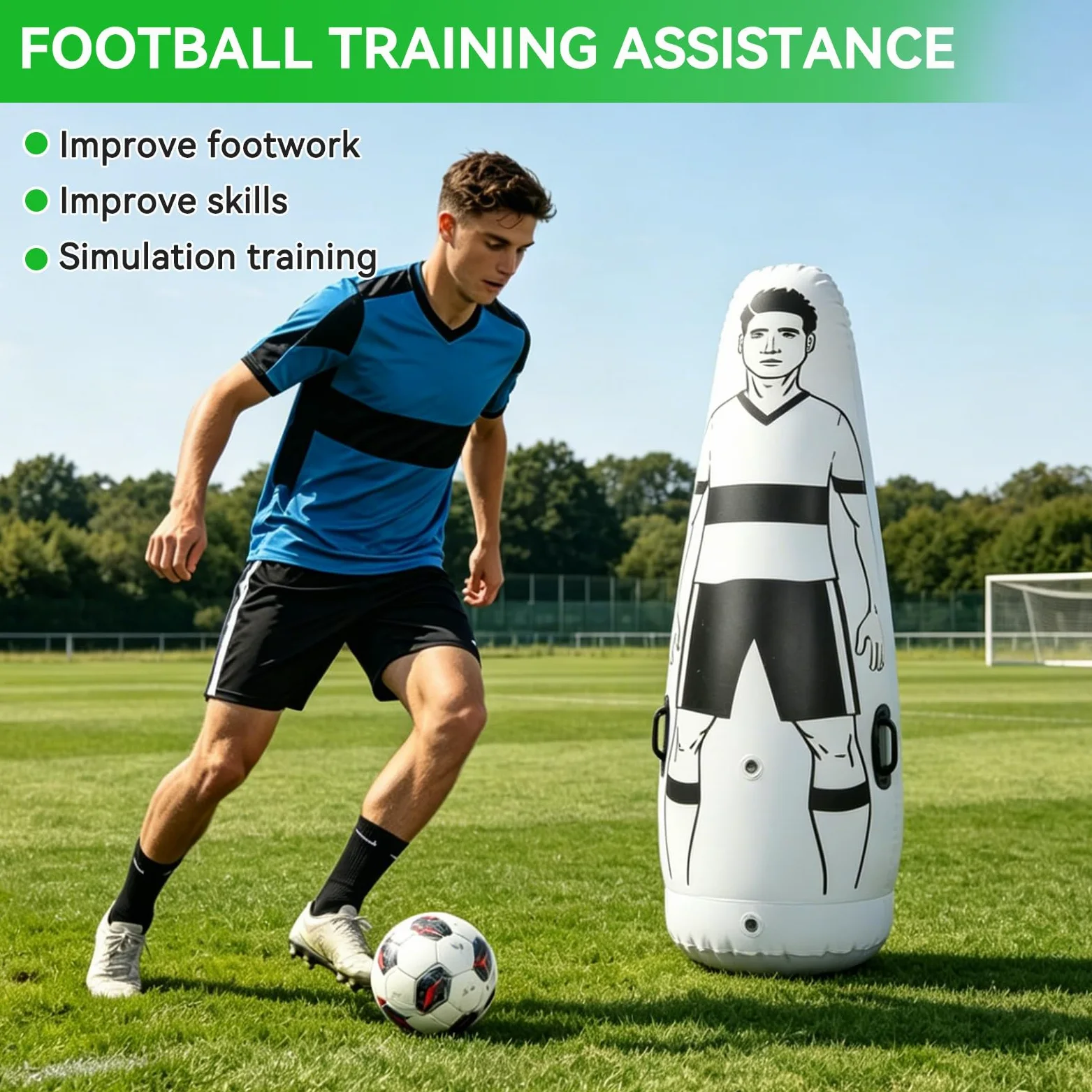 Difensore di Calci per Allenamento di Calcio, 175x50cm Parete Gonfiabile per Allenamento di Calcio Manichino Portatile per Affrontare Manichini da Allenamento per Bambini Adulti