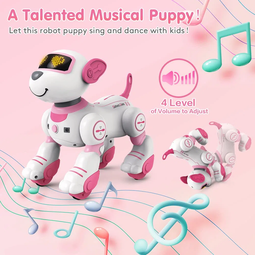 VATOS Cane Robot Telecomandato per Bambini - Cane Robot Interattivo Touch & Follow 17 Funzioni, Programmabile Intelligente da Passeggio Danzante RC Robot Giocattoli per Ragazze 3-12 Regali