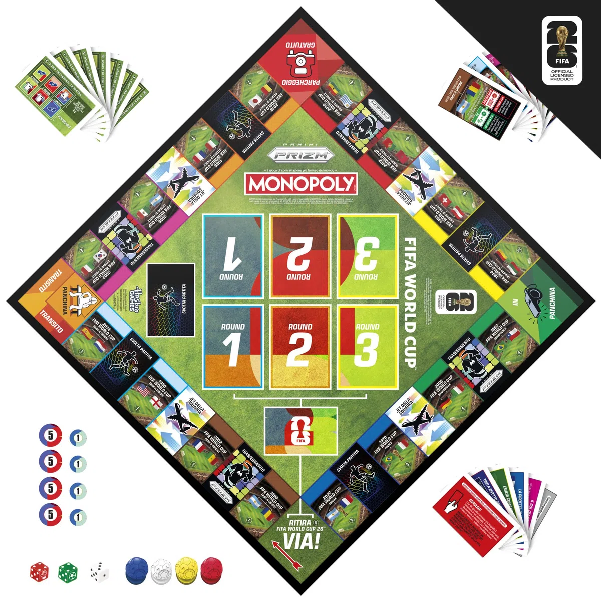 Monopoly Panini Prizm: FIFA World Cup I Gioco da tavolo a tema calcio con carte collezionabili Monopoly Panini Prizm FIFA World Cup 2026 I Dagli 8 anni in su - Versione italiana