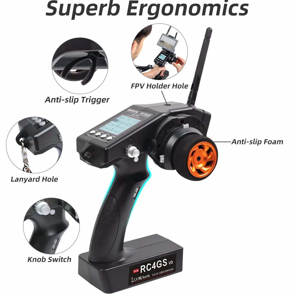 Radiolink RC4GS V3 5 canali Radiocomando RC trasmettitore & R6FG giroscopico ricevitore kit per automobili,barca,carro armato, dirigibile, sottomarino,2.4GHz 400M Controllo,30 modelli