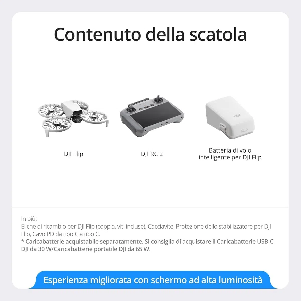 DJI Flip (RC2 con schermo), Drone Follow Me con Fotocamera UHD 4K per Adulti, Pesa Meno di 249g, Stabilizzatore a 3 Assi, Trasmissione Video da 13 km, Decollo Dalla Mano, 31 minuti di volo