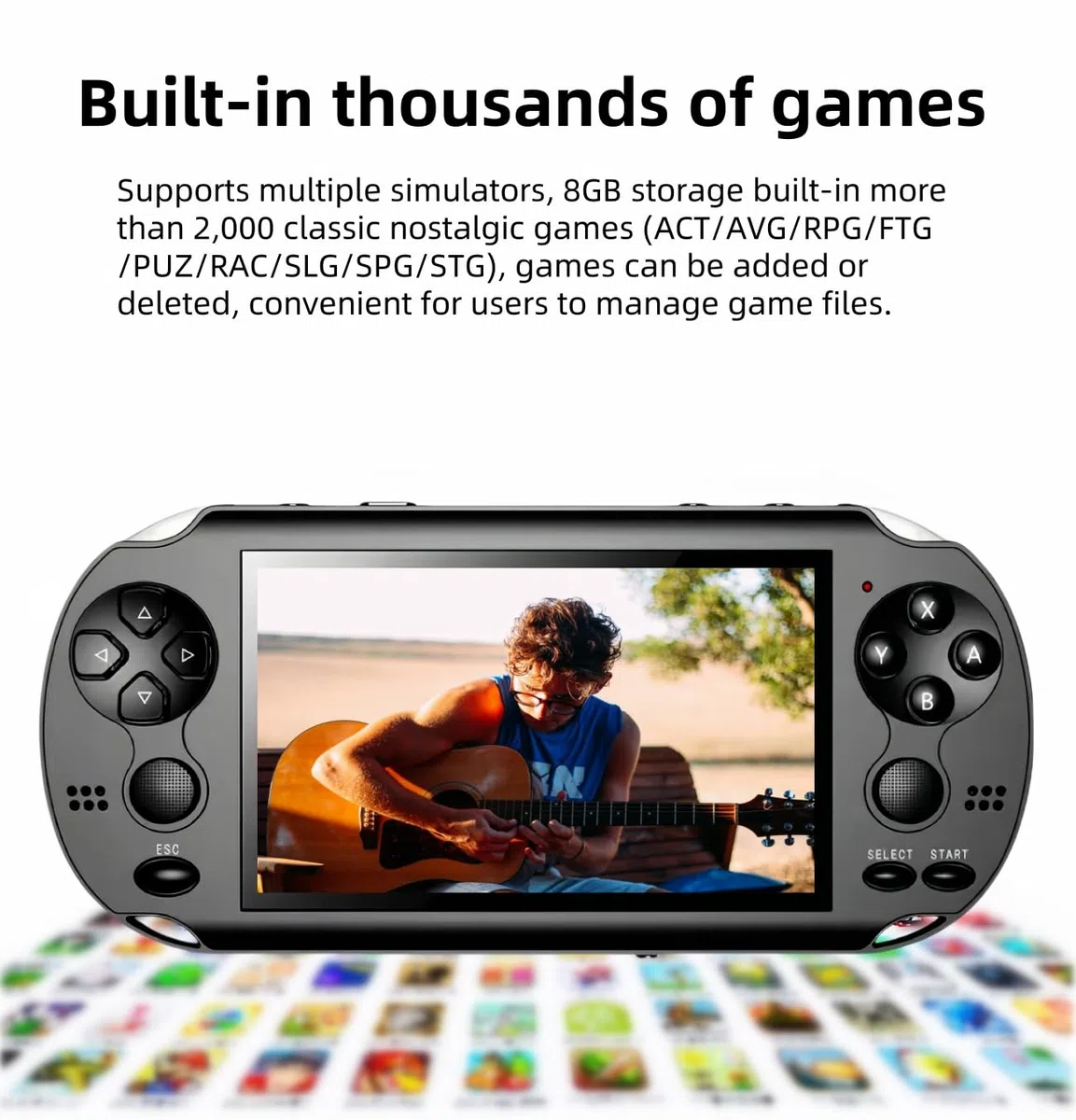 TAQY 4,3 Pollici Doppio Joystick Console per Videogiochi 2000 Giochi Integrati Simulatori Multipli Supporta MP4/TV OUT Gioco Retrò Portatile da Viaggio Giocattoli Elettronici Regali