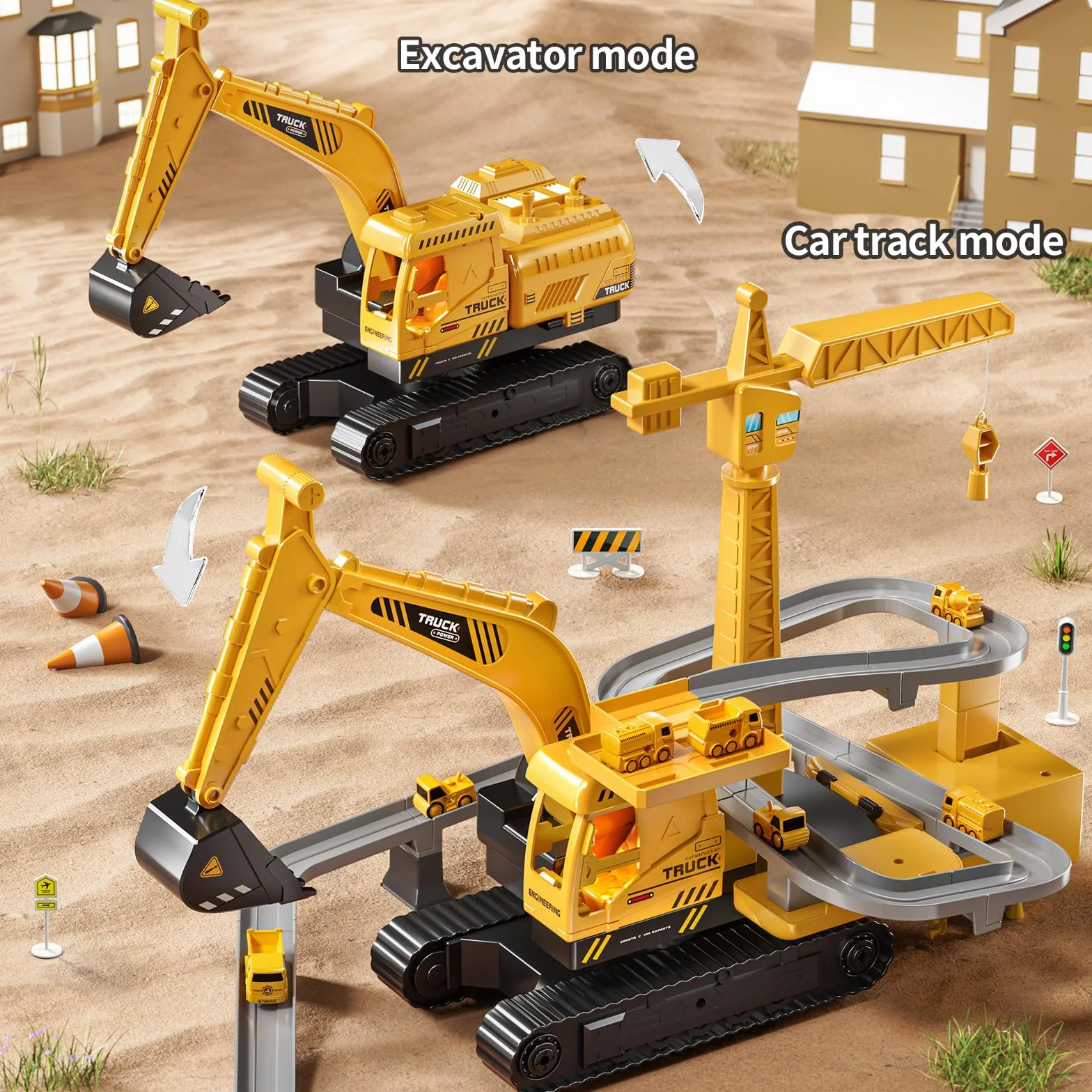 Escavatore giocattolo per bambini 3-8 anni, veicolo da cantiere con pista, regalo di compleanno per ragazzi e ragazze dai 3 anni in su