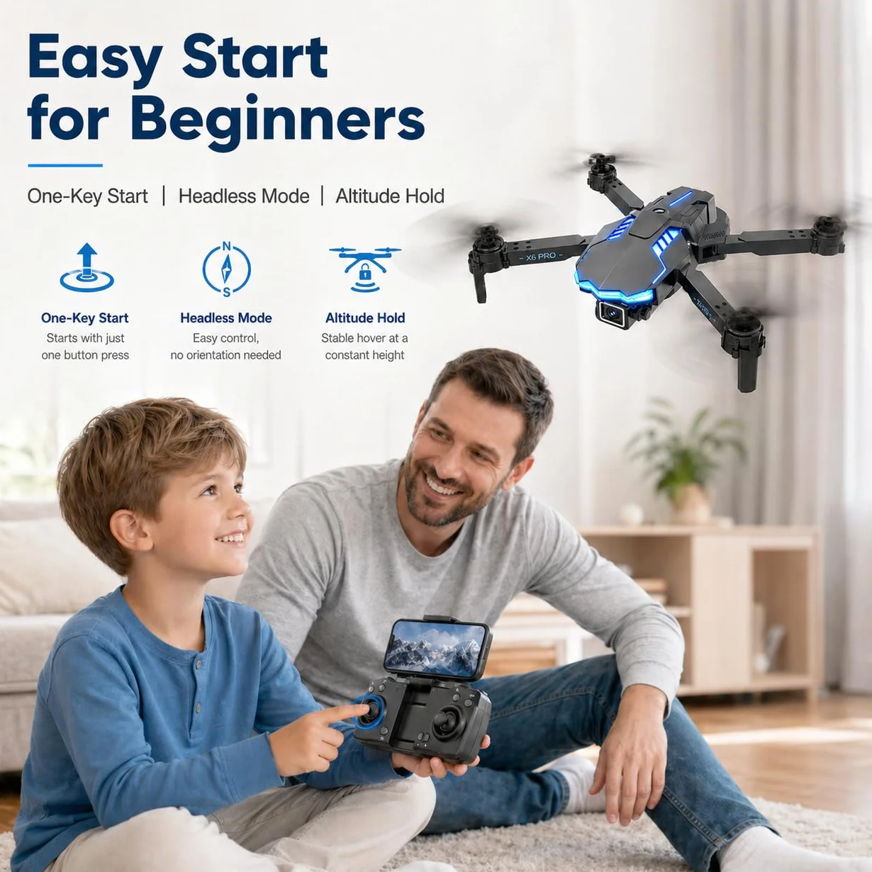 Drone con Telecamera HD 1080P per Bambini Droni con Motore Brushless, Giocattoli Regalo per Ragazzo e Uomo (Grey)