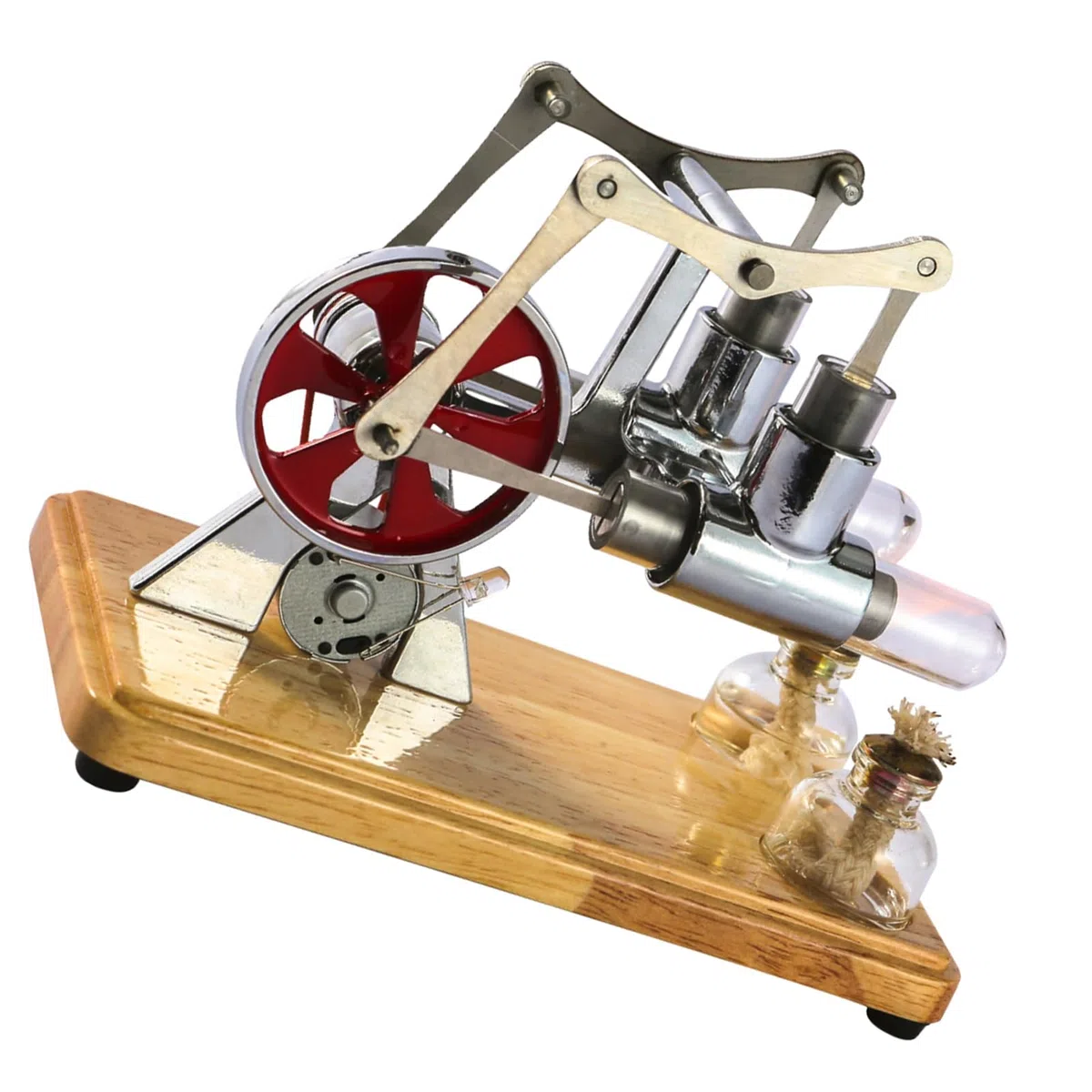 Kit Motore Stirling a Doppio Cilindro, Piastra di Base in Quercia, Lavorazione a Goccia, Esposizioni Educative, Intrattenimento per Bambini