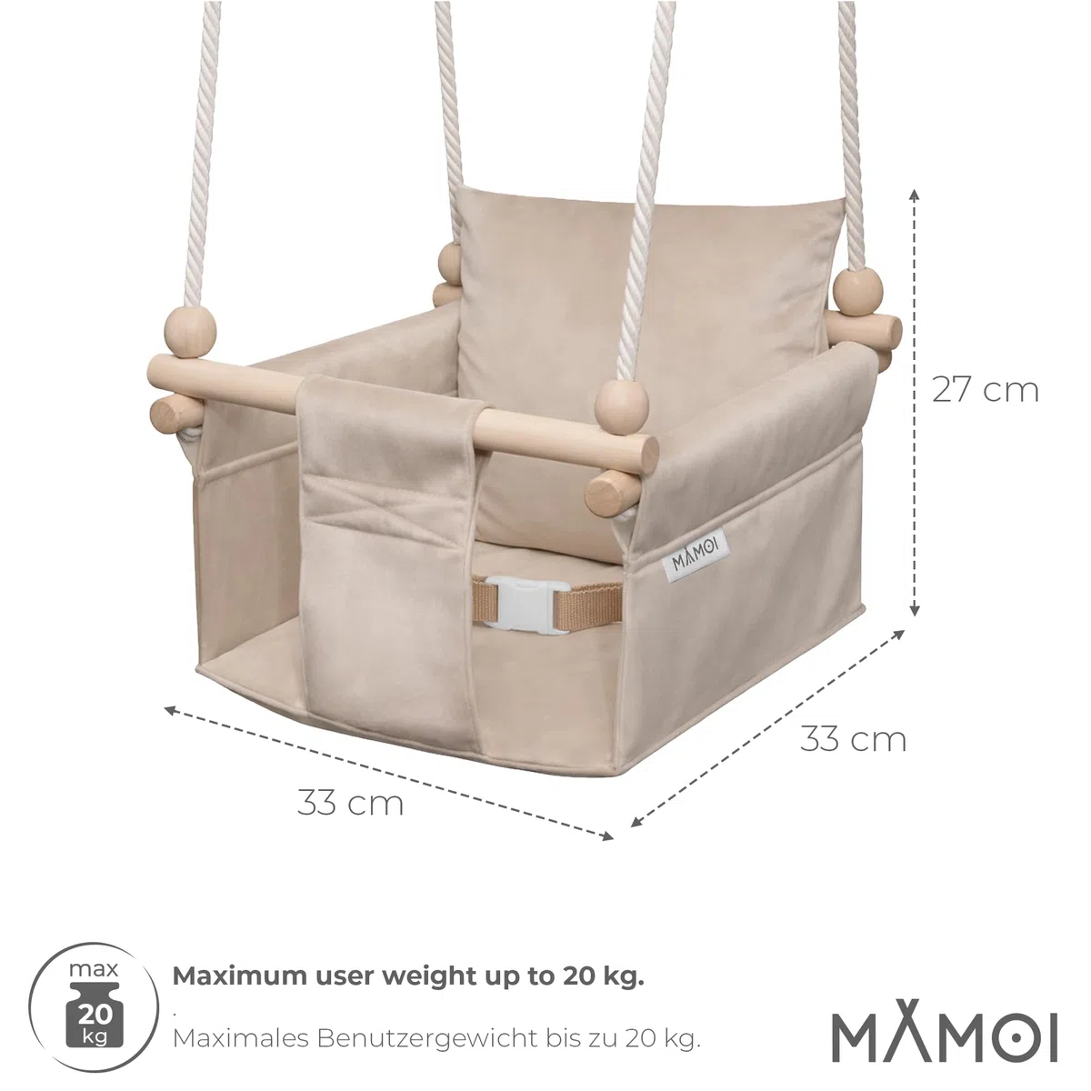 MAMOI® Altalena neonato per bambini, Altalene di legno da interno, Dondolo a porta da casa, Altalena design scandinavo a partire da 1 anno 2/3 anni, Baby swing