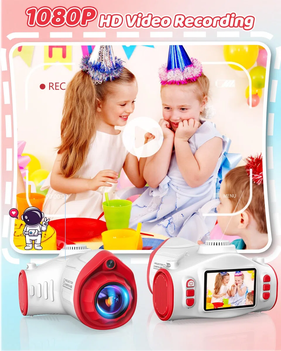Macchina Fotografica per Bambini, Usteetic Proiettore Fotocamera per Bambini 1080P Fotocamera Digitale Regalo di Natale Giocattolo per 3 4 5 6 8 7 9 10 11 12 Anni Ragazzi e Ragazze, Astronave