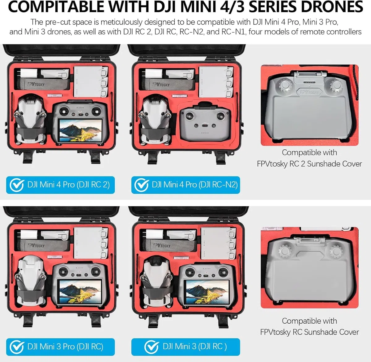FPVtosky Custodia per DJI Mini 4 Pro I Compatto I Doppio Strato I Impermeabile - Custodia per DJI Mini 4 Pro Fly More Combo Kit, Accessori per la custodia del drone