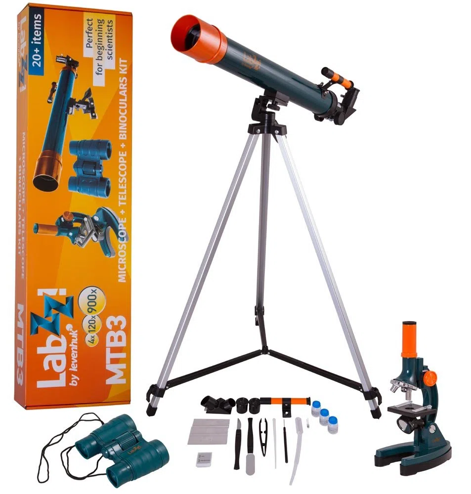 Levenhuk LabZZ MTB3 Kit Ottico Didattico Trio Combo da Microscopio, Telescopio e Binocoli, con Accessori, per Bambini Curiosi, per Scolarizzazione Domestica e Hobby