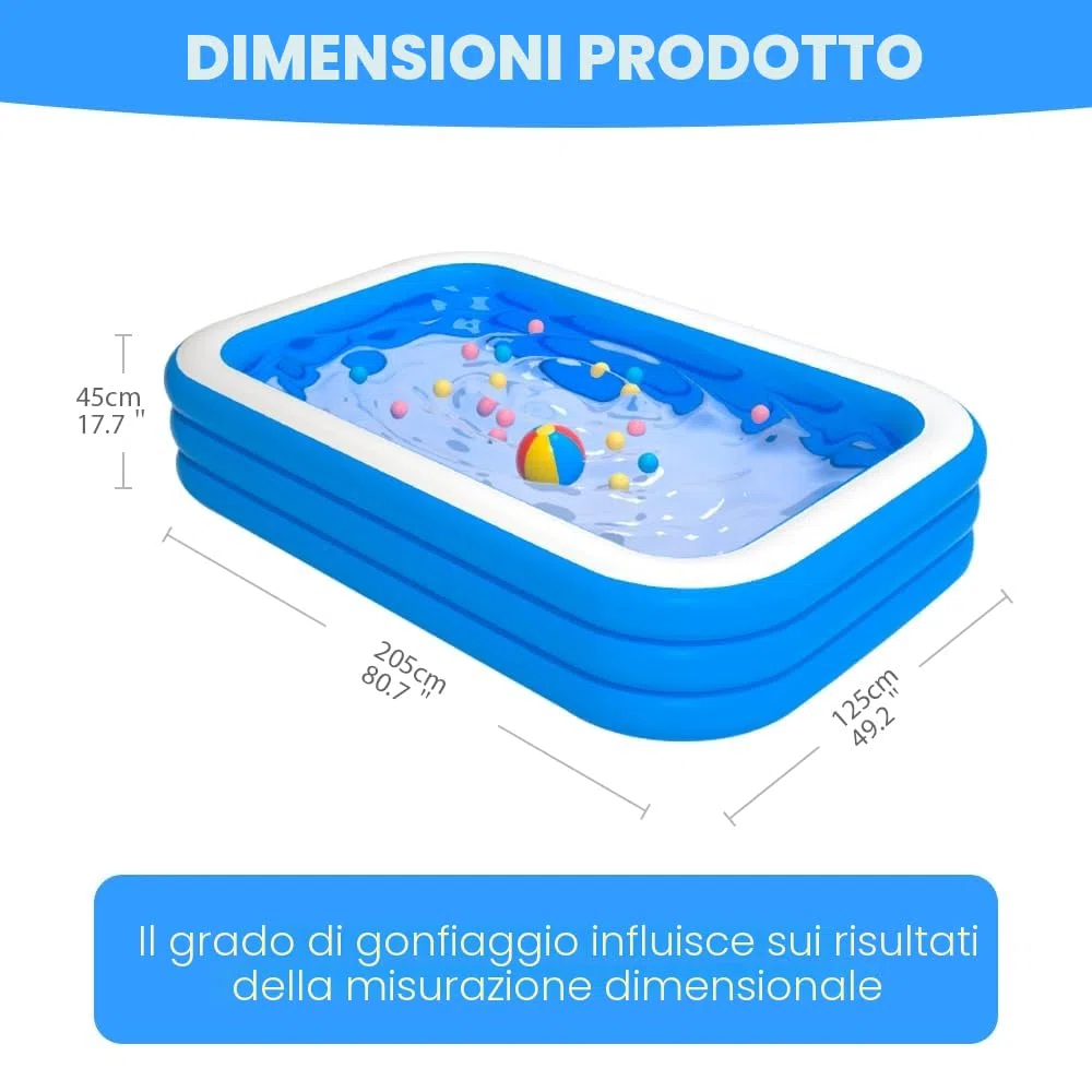 GALAXYER Piscina Gonfiabile, Piscina Gonfiabile Familiare a 3 Anelli per Bambini e Adulti, Piscina da Giardino Esterno Interno, 205 x 125 x 45 cm