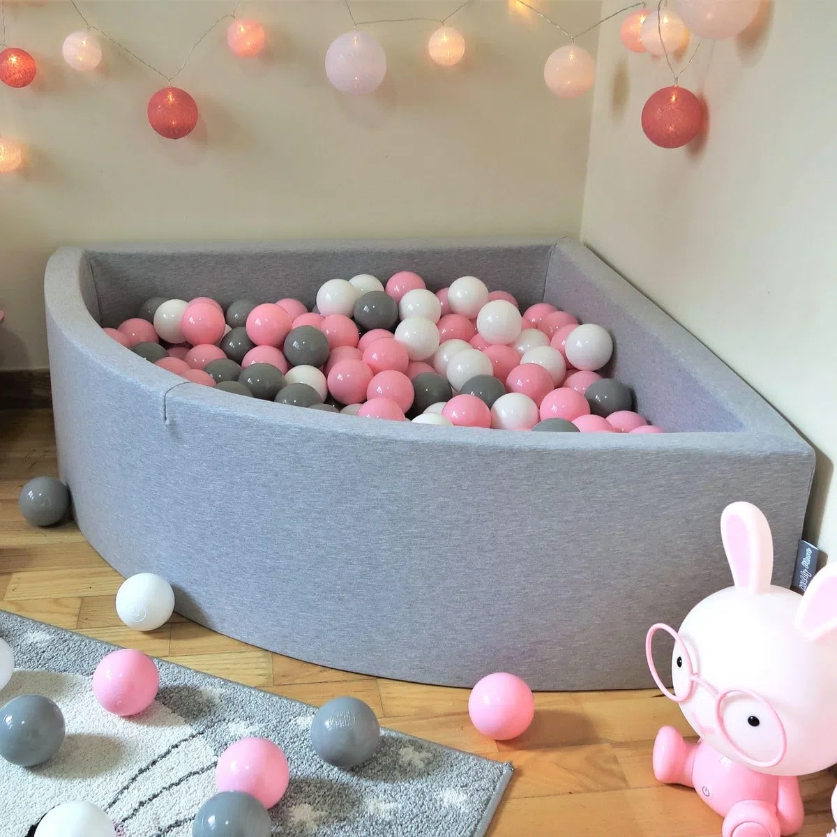 KiddyMoon- Bällebad Viertel Piscina, Colore Grigio ch:Grigio/Bianco/Turchese, 90x30cm/SENZA Palline, TR30D-009B