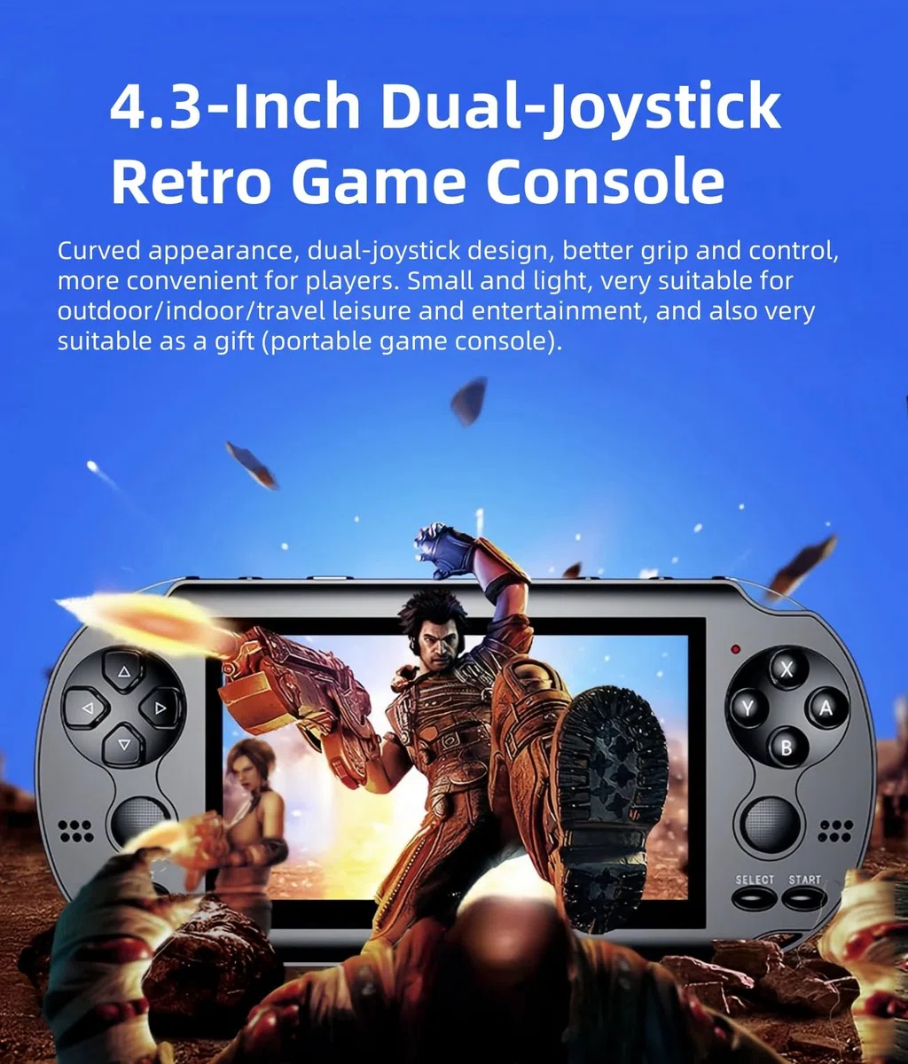 TAQY 4,3 Pollici Doppio Joystick Console per Videogiochi 2000 Giochi Integrati Simulatori Multipli Supporta MP4/TV OUT Gioco Retrò Portatile da Viaggio Giocattoli Elettronici Regali