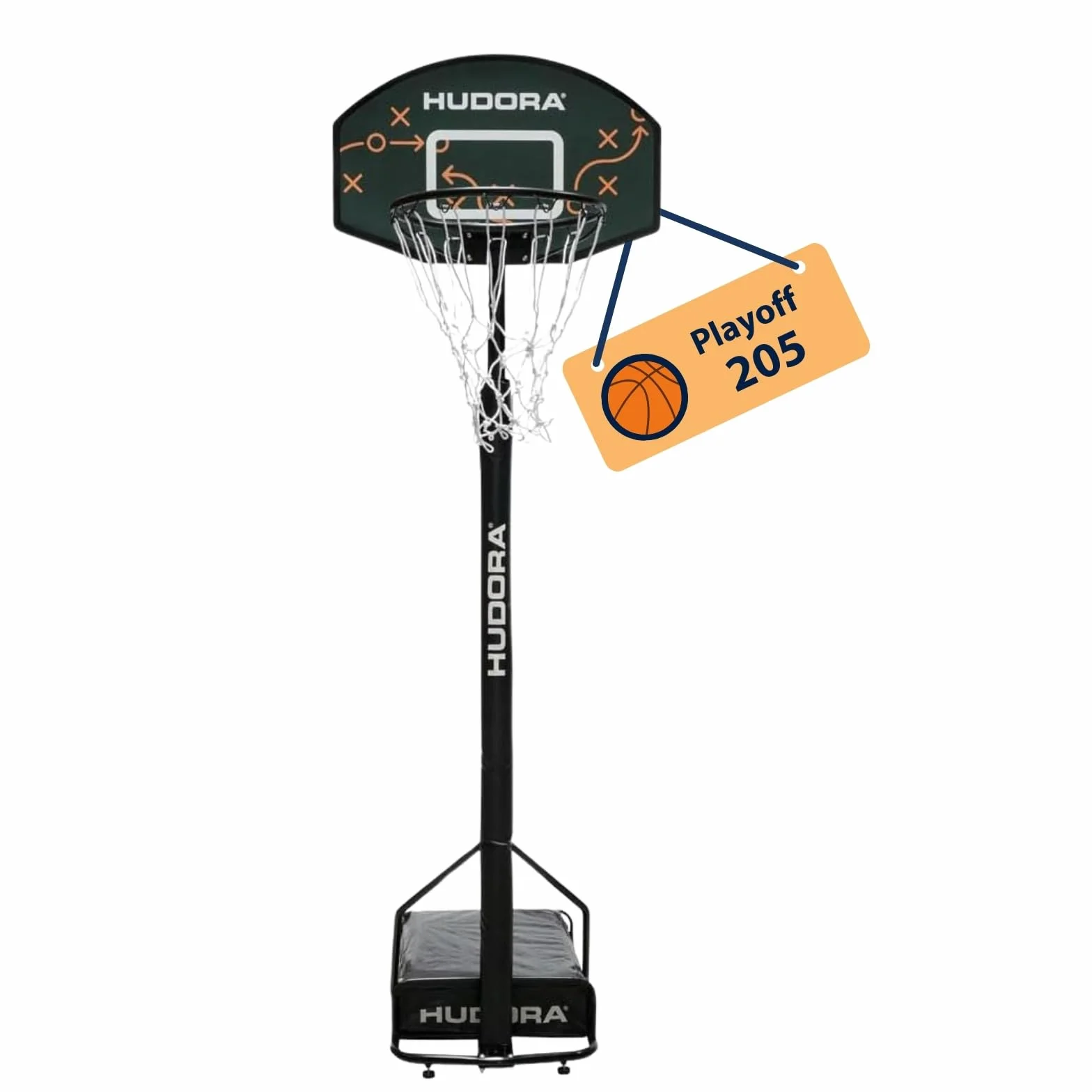 HUDORA Canestro da Basket Playoff 205 - Canestro da Basket con Supporto Regolabile per Bambini e Ragazzi - Canestro Mobile da Esterno per Giardino - Canestro da Basket con Supporto e Ruote
