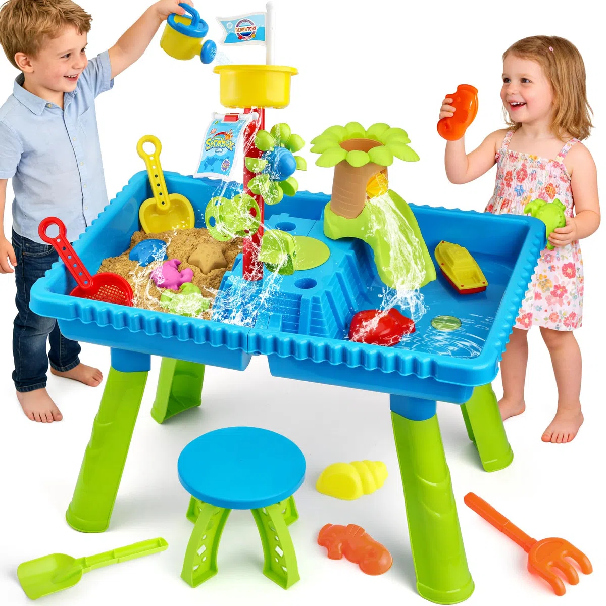 KNASON Tavolo Sabbia e Acqua per Bambini,2 in 1 Tavolo Acqua Bambini con 37 Pezzi di Accessori per Il Tavolo Acqua, Giochi Acqua Bambini Esterno sulla Spiaggia del Cortile per Bambini 3 4 5 6 8
