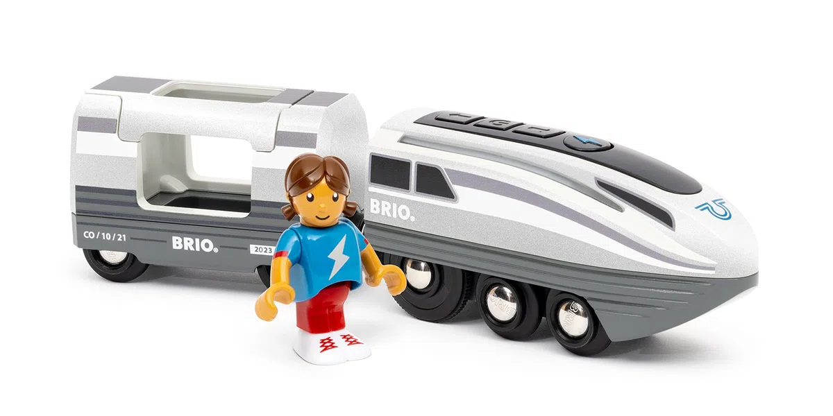 BRIO 36003 - Turbo Train - Trenino a batteria per bambini dai 3 anni in su, blu/bianco