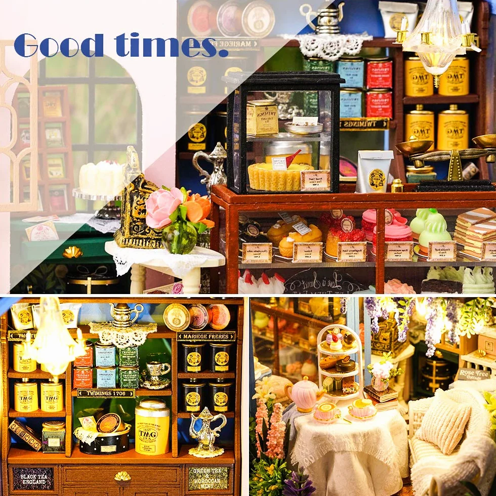CUTEBEE Miniatura casa delle Bambole con mobili, Fai da Te Kit di Dollhouse di Legno Oltre a Prova di Polvere e Il Movimento della Musica