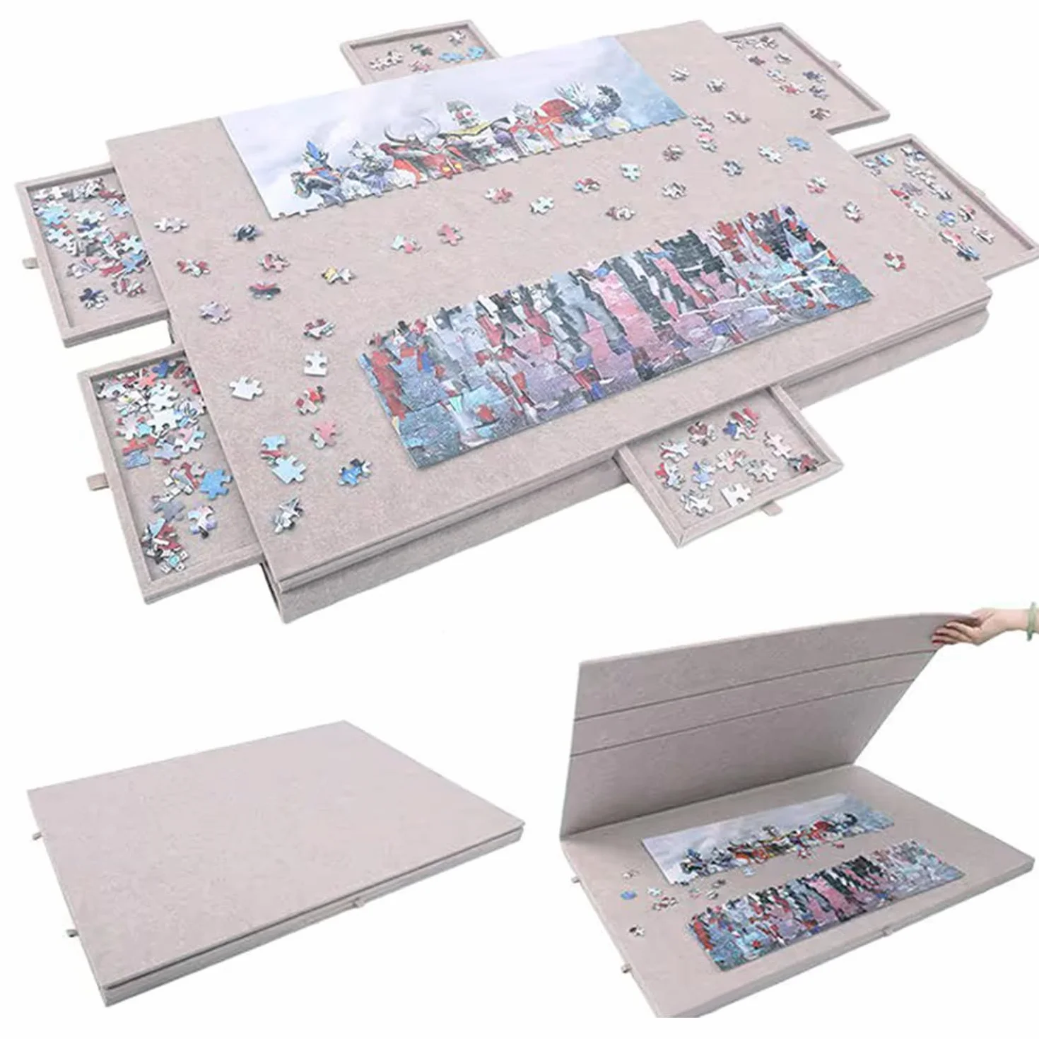 Tavola Pieghevole Per Puzzle Con Supporto e Copertina 2 In 1,Porta Puzzle Per Fino a 1000 Pezzi Con 6 Cassetti,Piano Per Puzzle Portatile In Feltro Super Leggero,Adatto Per Adulti e Bambini,Kaki