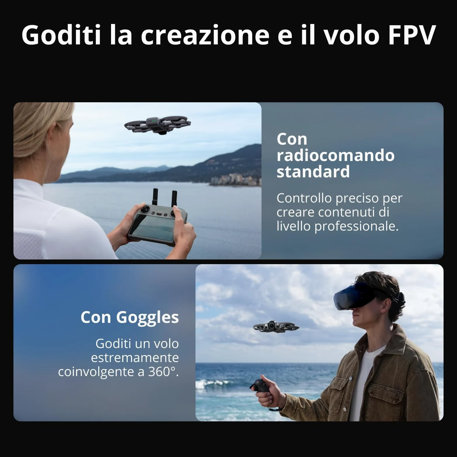 DJI Avata 360 Combo Motion Fly More con accessori, drone a 360° con imaging 8K da 1 pollice, paraelica, Include Goggles N3 e RC Motion 3, Pad di atterraggio (Memory Card Combo)