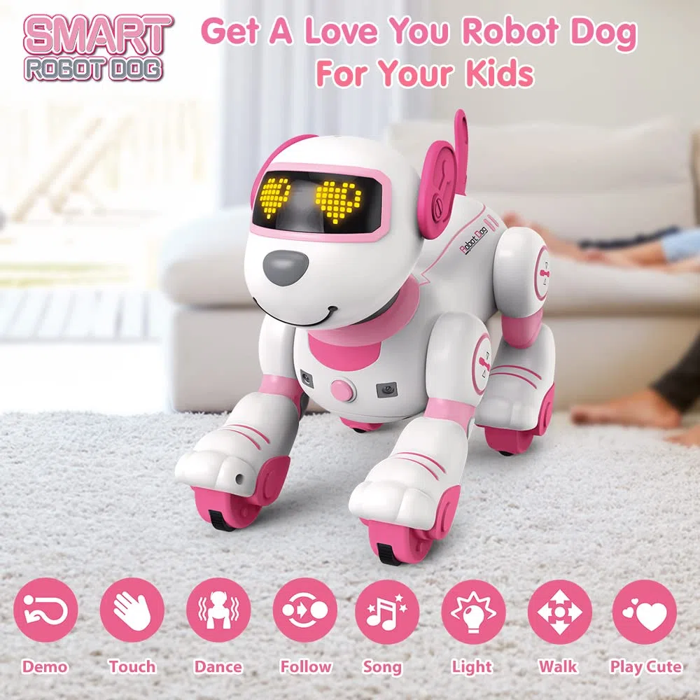 VATOS Cane Robot Telecomandato per Bambini - Cane Robot Interattivo Touch & Follow 17 Funzioni, Programmabile Intelligente da Passeggio Danzante RC Robot Giocattoli per Ragazze 3-12 Regali