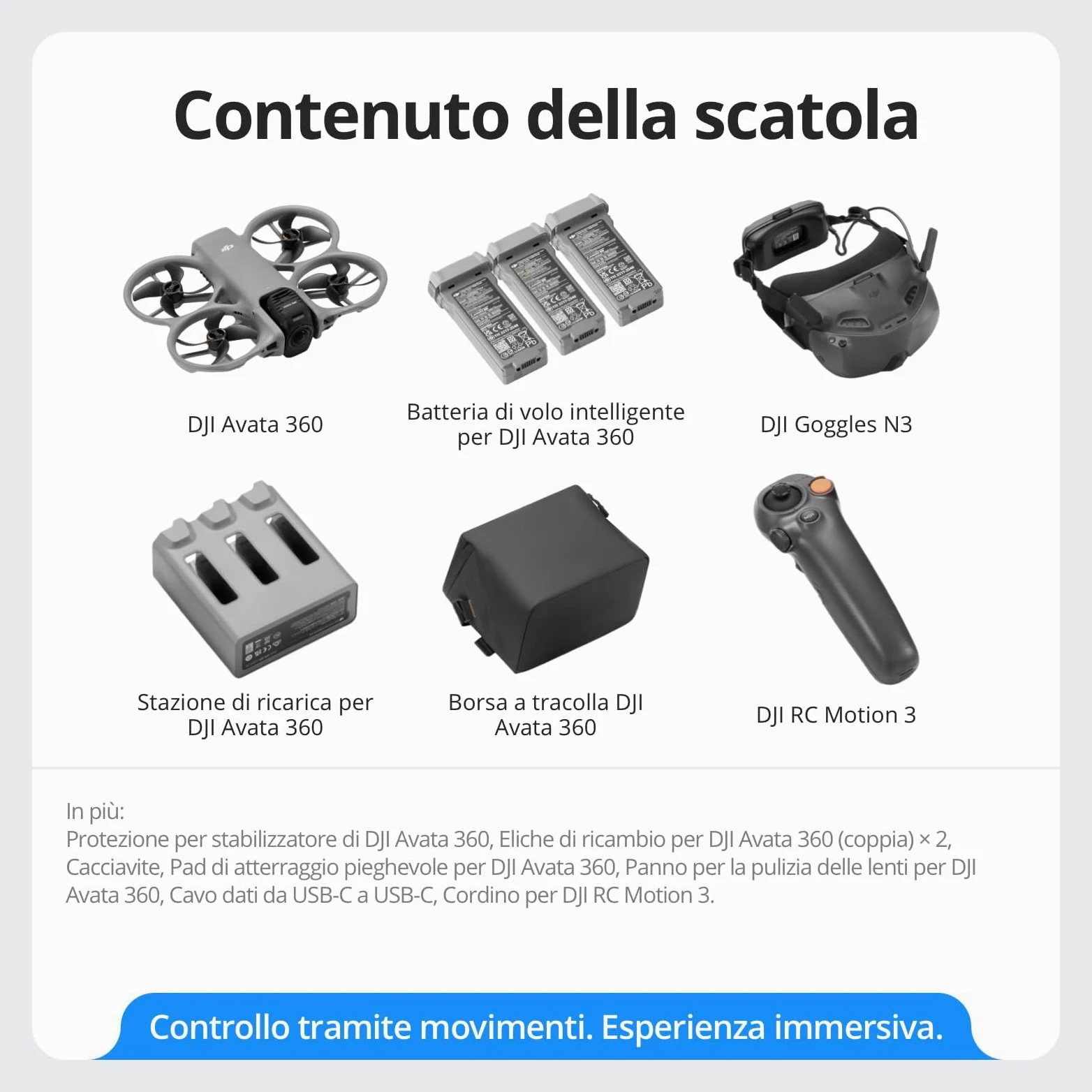 DJI Avata 360 Combo Motion Fly More con accessori, drone a 360° con imaging 8K da 1 pollice, paraelica, Include Goggles N3 e RC Motion 3, Pad di atterraggio (Memory Card Combo)
