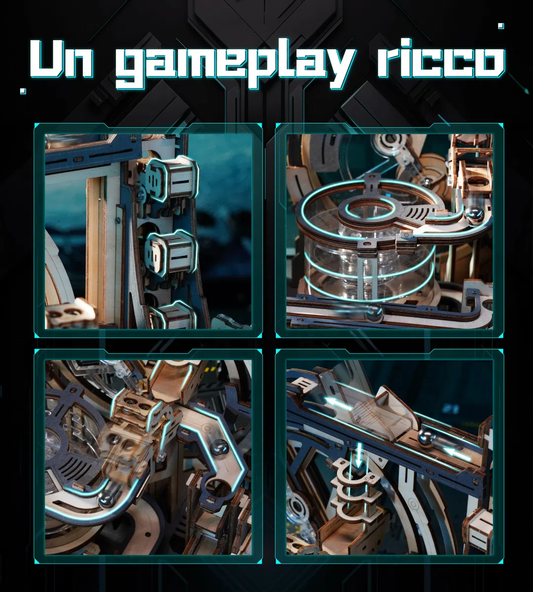 ROKR Puzzle 3D in Legno Piste da Corsa Elettrica Idea Regalo per Uomini Night City 2.0 (Marble Spaceport)