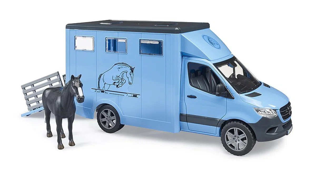 bruder 02674 - Mercedes Benz Sprinter trasporto animali con 1 cavallo, cortile per cavalli, fattoria