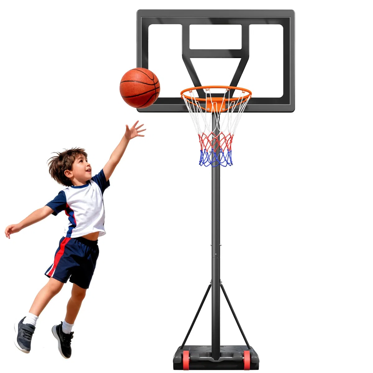 Dripex Canestro da basket per bambini con supporto a partire dai 3 anni, regolabile in altezza, adatto per cortili, vialetti e interni