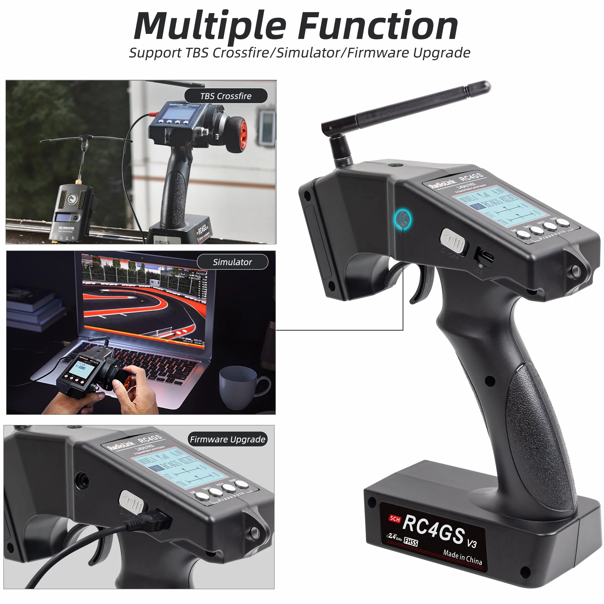 Radiolink RC4GS V3 5 canali Radiocomando RC trasmettitore & R6FG giroscopico ricevitore kit per automobili,barca,carro armato, dirigibile, sottomarino,2.4GHz 400M Controllo,30 modelli