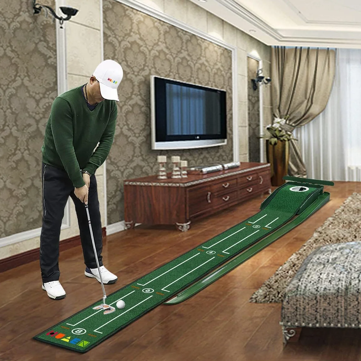 Set da Putting Green Indoor, Tappeto da Putt Lungo con Ritorno Automatico della Palla, Adatto per Regalo Uomo, Ufficio a Casa