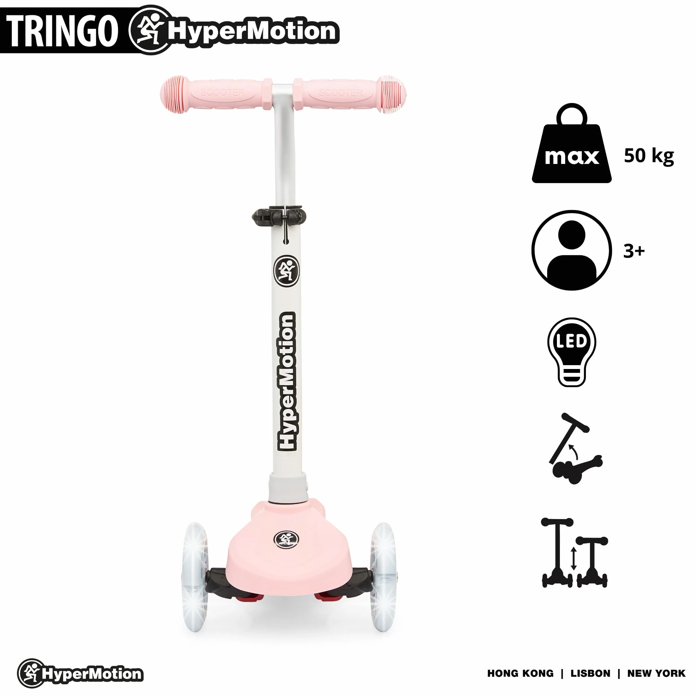 HyperMotion Triciclo per bambini 3-8 anni, monopattino bilanciere TRINGO, pedana antiscivolo, monopattino regolabile per bambina, ragazzo 3+, carico massimo 50 kg