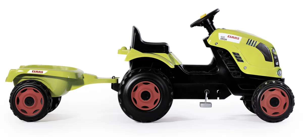 Smoby - Trattore Claas Farmer XL + Rimorchio - Trattore a pedali per bambini - Sedile regolabile - Volante con clacson - Cofano apribile - Dai 3 anni - Prodotto in Francia