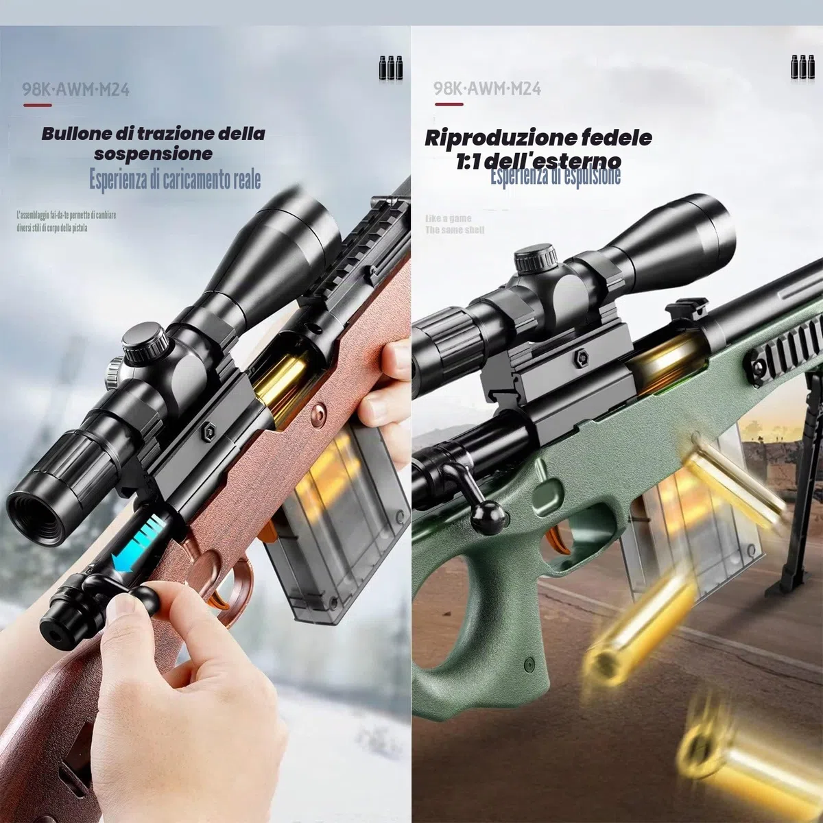 AWM - Pallina in schiuma per fucile da cecchino con 20 palline morbide, fucile da cecchino con lunetta per bambini, unisex, set di gioco Blaster per ragazzi, bambini e adulti