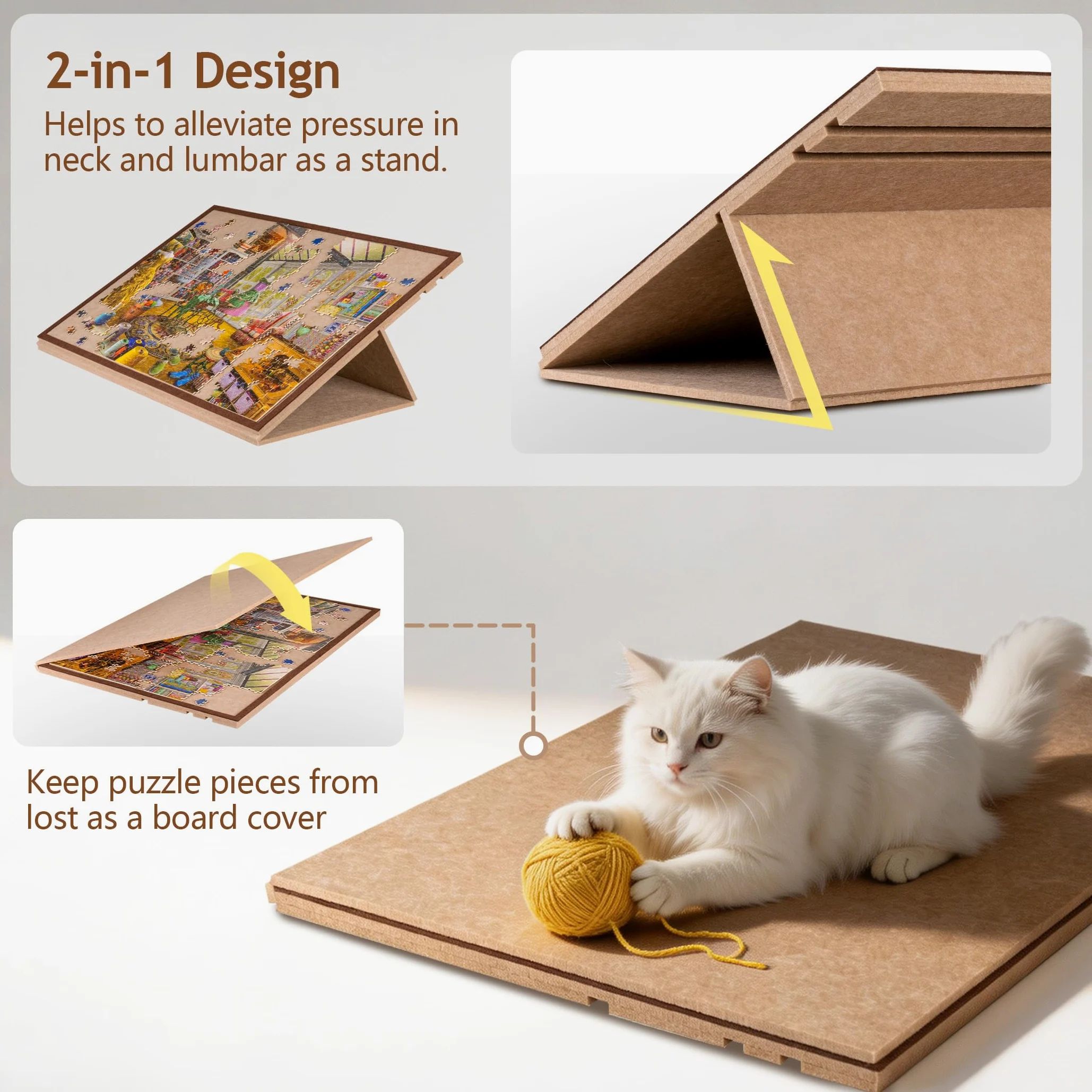 Tavola per puzzle inclinabile con supporto 2 in 1 e coperchio, tavolo portaoggetti leggero in feltro con 3 angoli regolabili, 6 vassoi di ordinamento per puzzle fino a 1000 pezzi