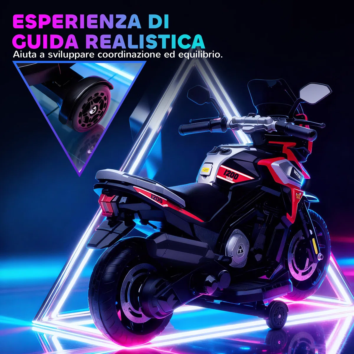AIYAPLAY Moto Elettrica per Bambini 18-36 Mesi, 6V Motorino Elettrico per Bambini con Rotelle Rimovibili, Fari, Musica, 2.4 km/h Mini Moto con Fanale, Max 30kg, Rosso