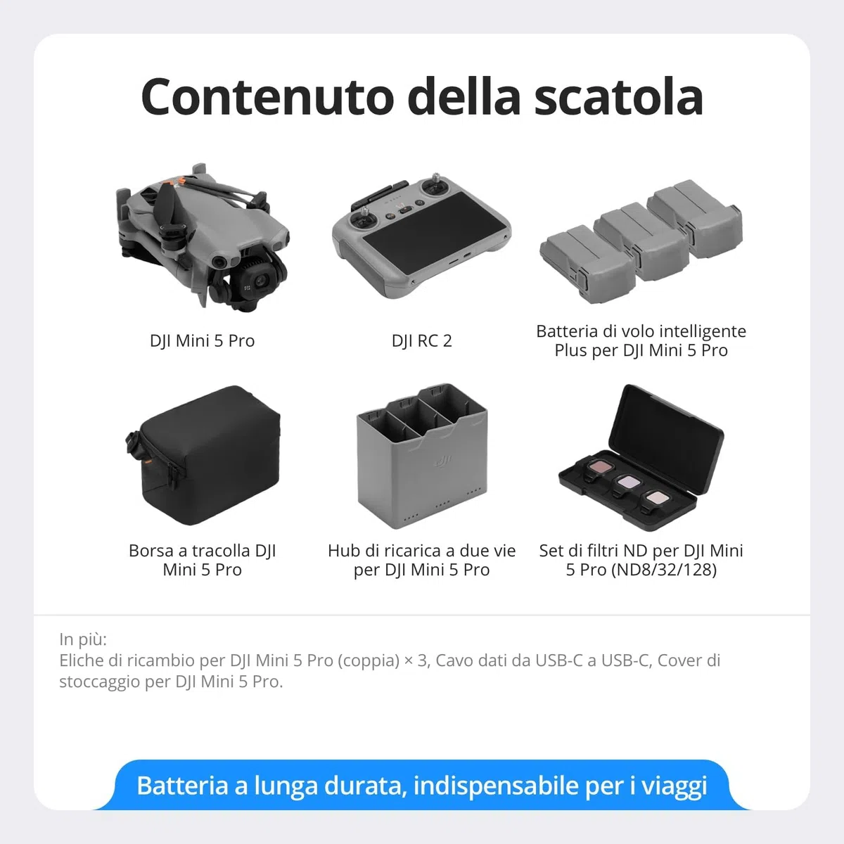 DJI Mini 5 Pro Combo Fly More Plus con DJI RC 2, drone con fotocamera, CMOS da 1 pollice, drone 4K per principianti (Pacchetto di accessori multipli)