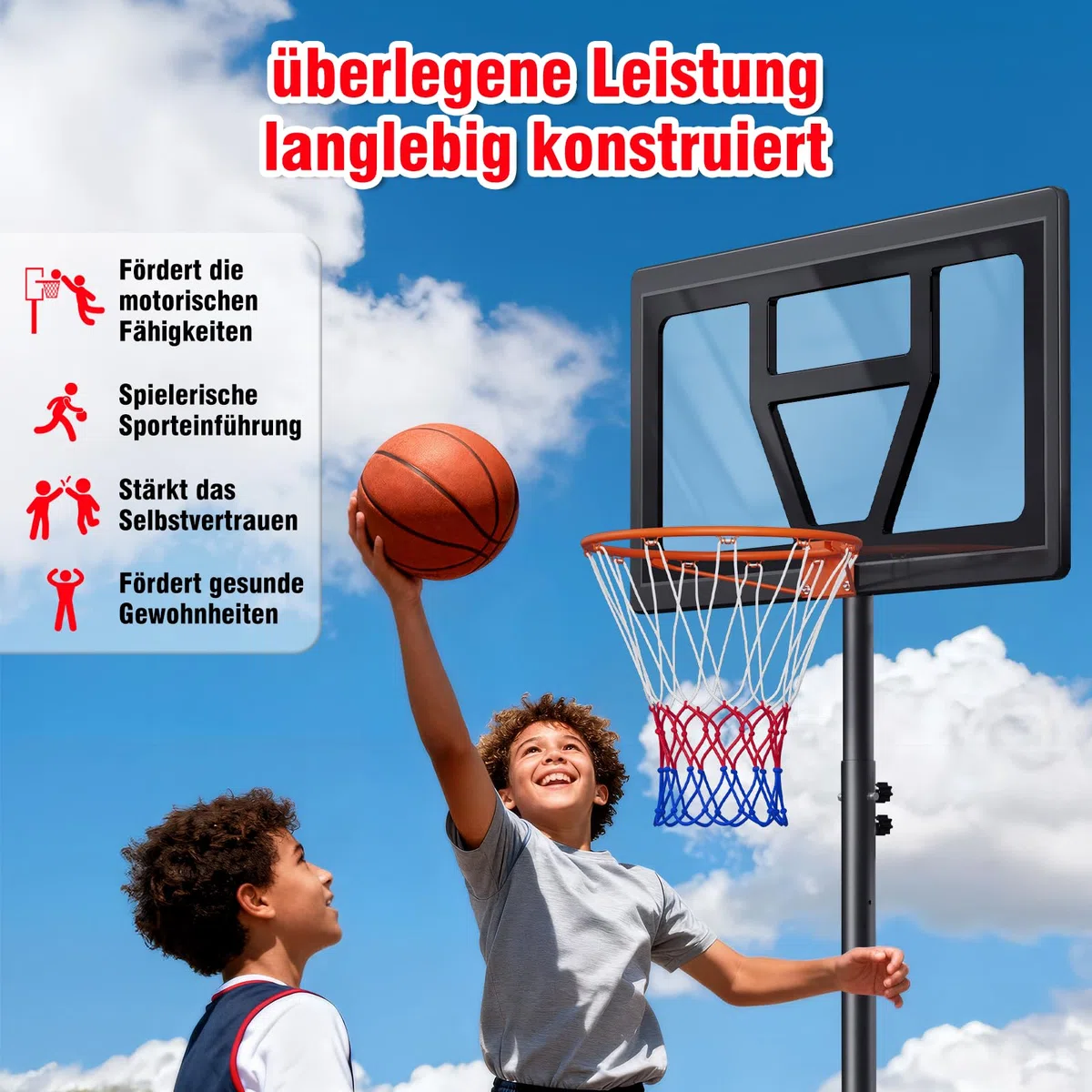 Dripex Canestro da basket per bambini con supporto a partire dai 3 anni, regolabile in altezza, adatto per cortili, vialetti e interni