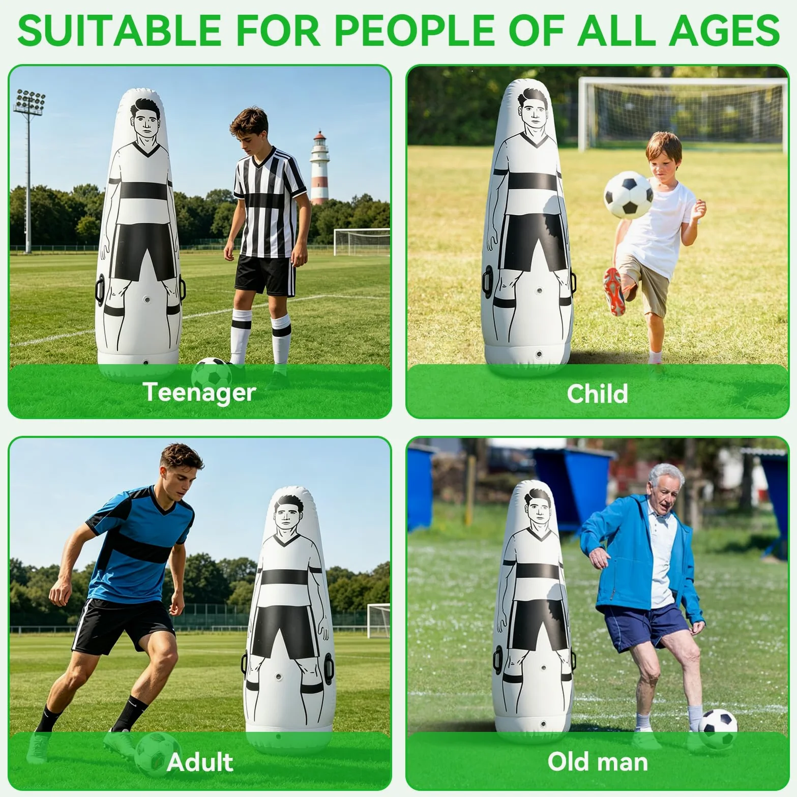 Difensore di Calci per Allenamento di Calcio, 175x50cm Parete Gonfiabile per Allenamento di Calcio Manichino Portatile per Affrontare Manichini da Allenamento per Bambini Adulti
