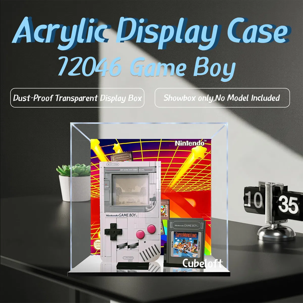 Vetrina in acrilico per Lego 72046 Game Boy Game Boy, scatola trasparente antipolvere, solo vetrina, compatibile con Lego 72046 (spray posteriore+specchio A)