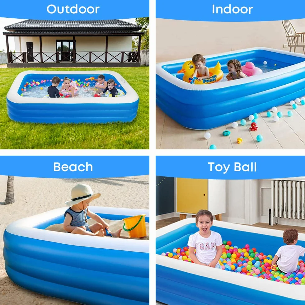 GALAXYER Piscina Gonfiabile, Piscina Gonfiabile Familiare a 3 Anelli per Bambini e Adulti, Piscina da Giardino Esterno Interno, 205 x 125 x 45 cm