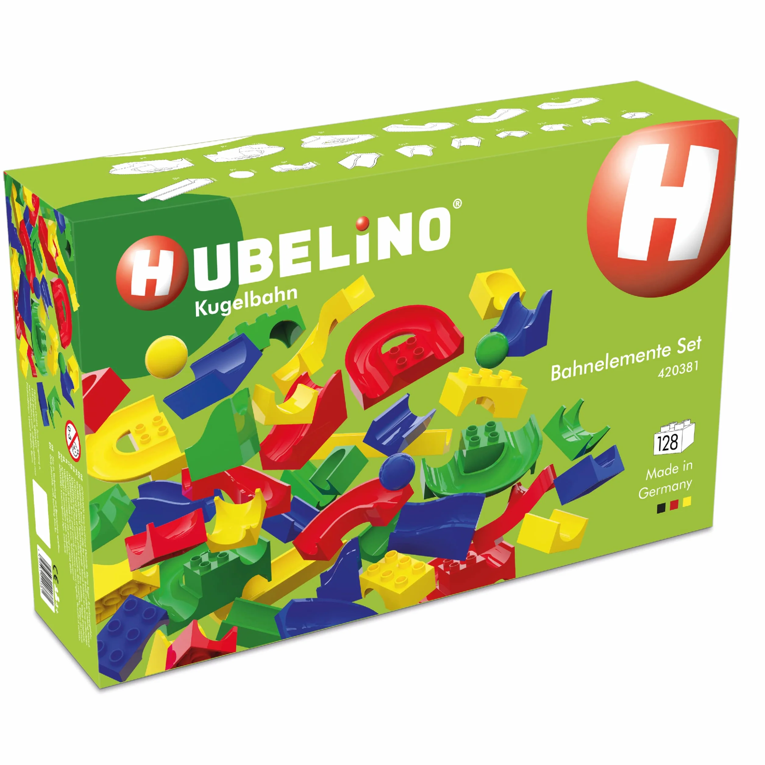 Hubelino 420381, pista per biglie, set di elementi per la pista, a partire dai 4 anni (100% compatibile con Duplo), 128 pezzi (versione tedesca)