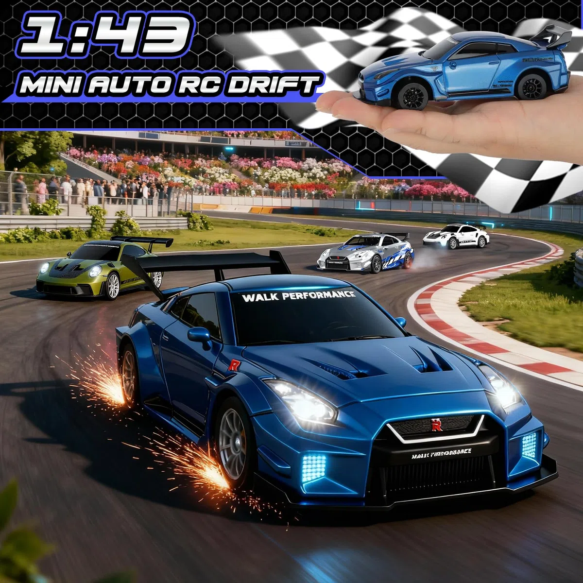 YOOHBERRYS RC Auto Drift Pro, 1:43 Macchina Telecomandata Drift, Mini Drift Car, Micro Macchina Telecomandata con Giroscopi, Luce LED, 15km/h, Auto Giocattolo per Bambini di 15 Anni (Blu)