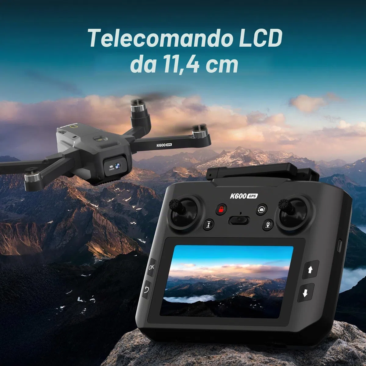 Drone K600GPS con telecamera EIS 1080P, schermo HD da 4,5 pollici, ritorno automatico a casa, tracciamento, motore brushless quadrirotore telecomandato pieghevole per adulti, bambini e principianti