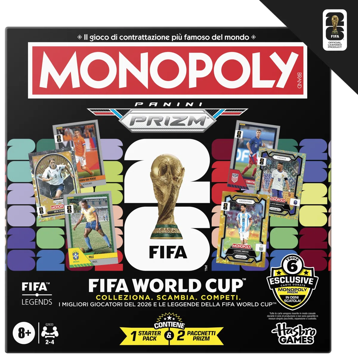 Monopoly Panini Prizm: FIFA World Cup I Gioco da tavolo a tema calcio con carte collezionabili Monopoly Panini Prizm FIFA World Cup 2026 I Dagli 8 anni in su - Versione italiana